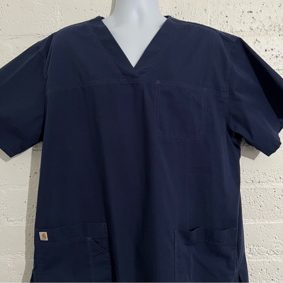 Carhartt Mens Scrubs Shirt XL Blue Short Sleeve Rip Stop V Neck G8 - Picture 2 of 6